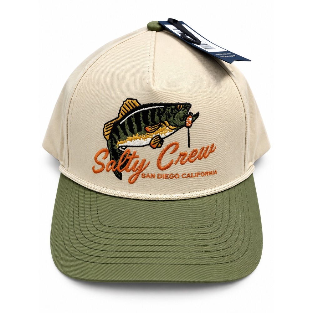 Salty Crew Mens Bareback 3 Snapback Hat Khaki Olive Green Fish Fishing Cap NEW